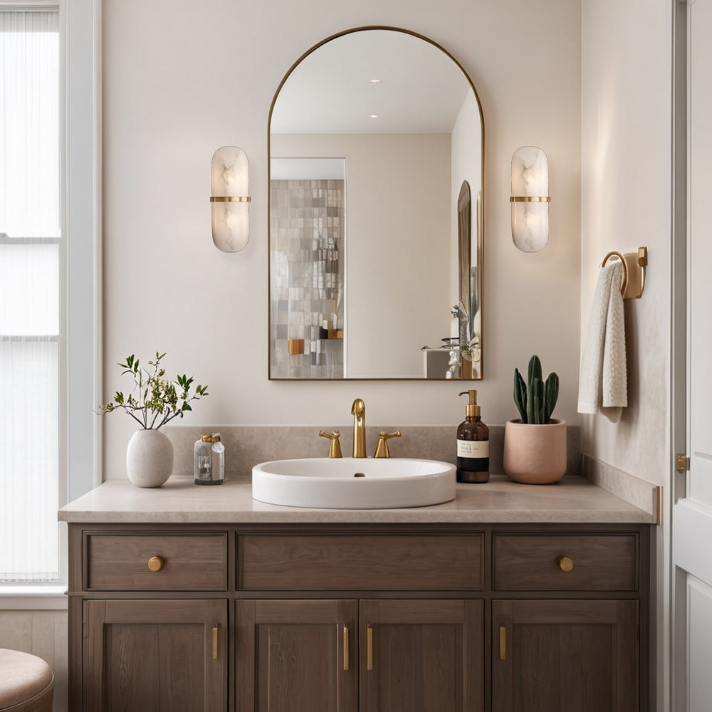 Resin Wall Sconce - Premium Resin Exterior Mimicking Marble, Damp Rated, Hardwired - Ideal for Wall Sconces, Bathroom Sconce, Kitchen Sconce, and Exterior Wall Lights