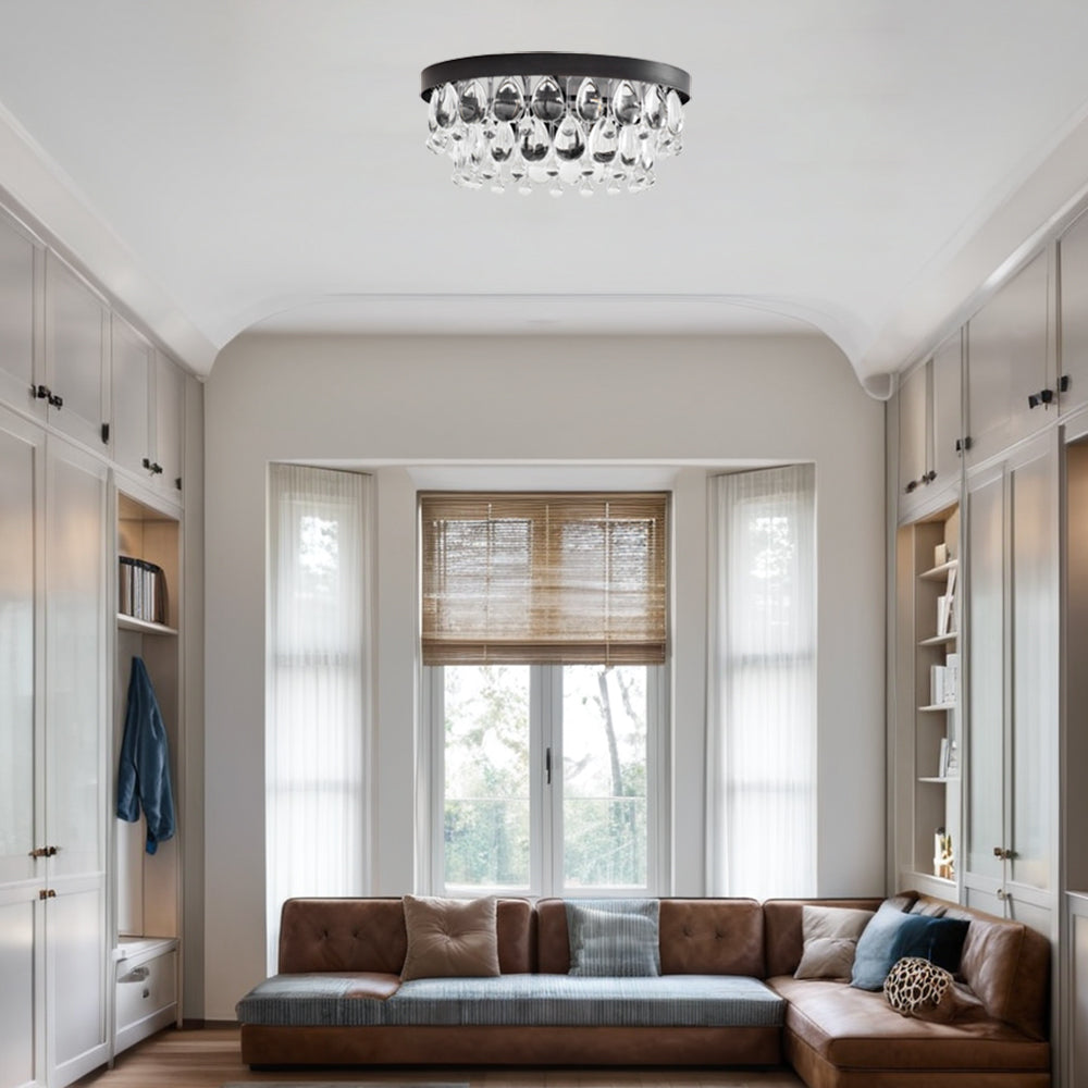 Crystal Glow Versa Flush Mount - Elegant Design with Crystal Droplets for Bedroom and Living Room Lighting