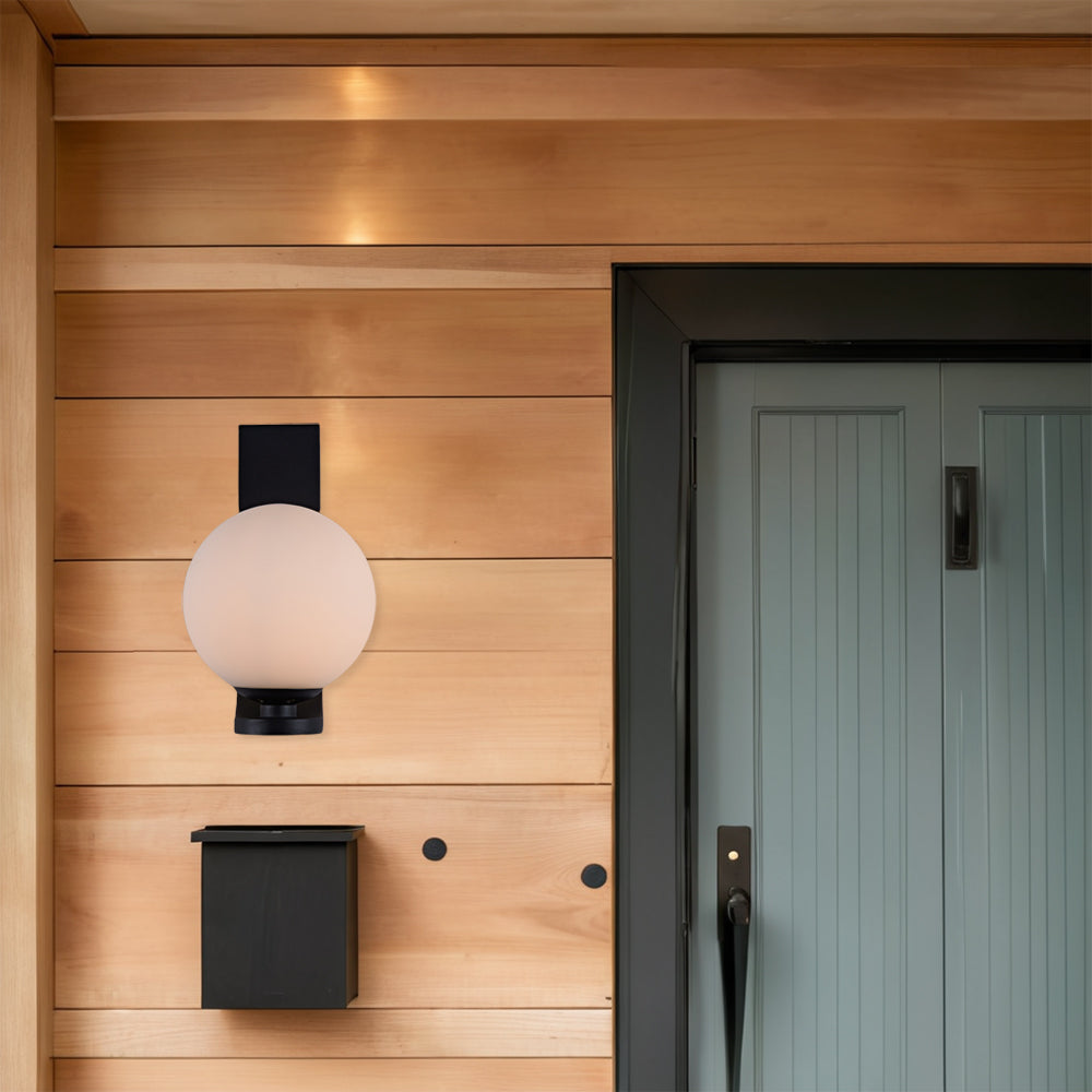 Modern Art Deco Globe Sconce - Minimalist Style with Curvilinear Base and Globe Shade in a Steel Wall Sconce for Outdoor