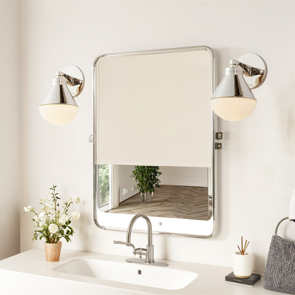 Outdoor Wall Lights - Minimalist Style Mlik Glass with Brass Fixture - French Industrial Geometric Design Wall Sconce for Bedroom, Living Room, and Outdoor Spaces