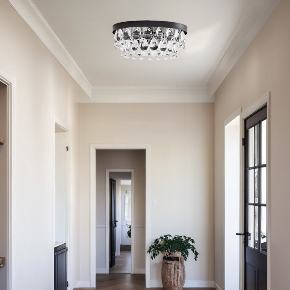 Crystal Glow Versa Flush Mount - Elegant Design with Crystal Droplets for Bedroom and Living Room Lighting