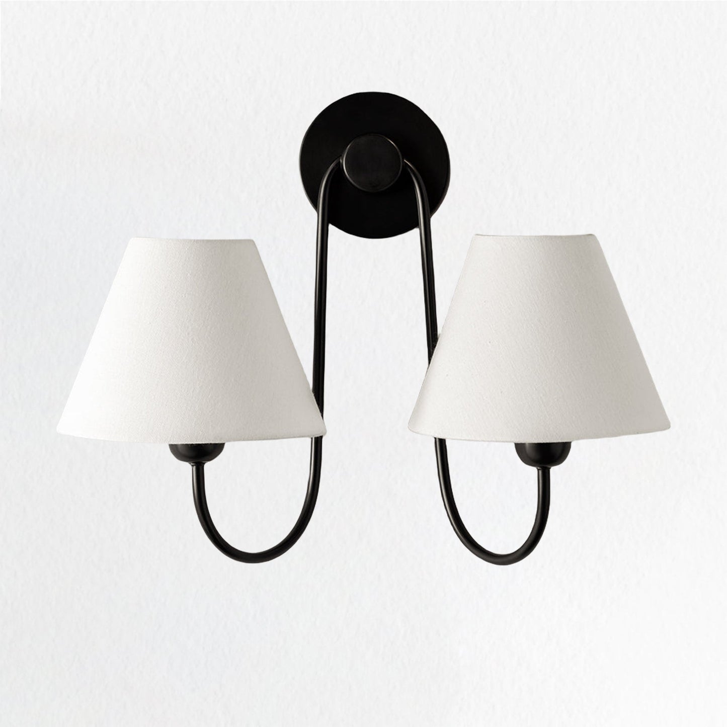 Modern Linen Shade Double Swoop Sconce - Stainless Steel and Oil Brushed Bronze with White Linen Shade - Stylish Moisture Resistant Wall Sconce for Living Room