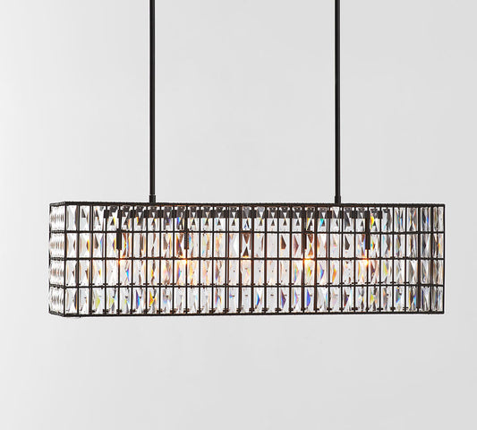 Modern Elegance Crystal Chandelier with Iron Frame and Prismatic Display - Adjustable Height, Perfect for Dining Room and Living Room